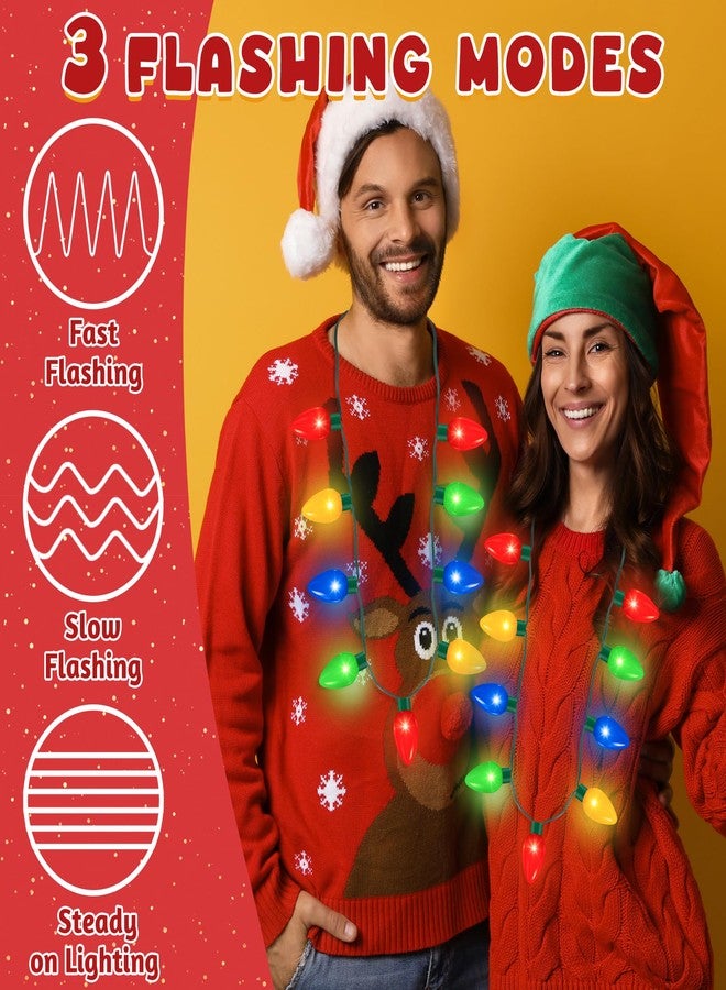 QZYL 2 Pack Christmas Light Necklace, Colorful Christmas Accessories, 9 LED Bulbs Light Up Necklace with 3 Flash Modes, Ugly Sweater Lights for Xmas New Year Party Favor Supplies Accessories - Image 3